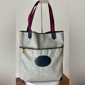 GUCCI Sherry Line Micro GG Leather Tote Bag, Handbag, Navy